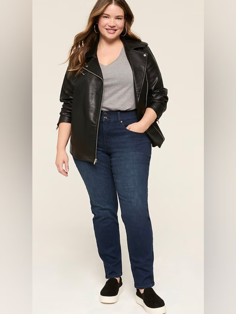 NWT $95 Lane Bryant Dark Wash Tighter Tummy Fit High Rise Straight Jeans 24 3X